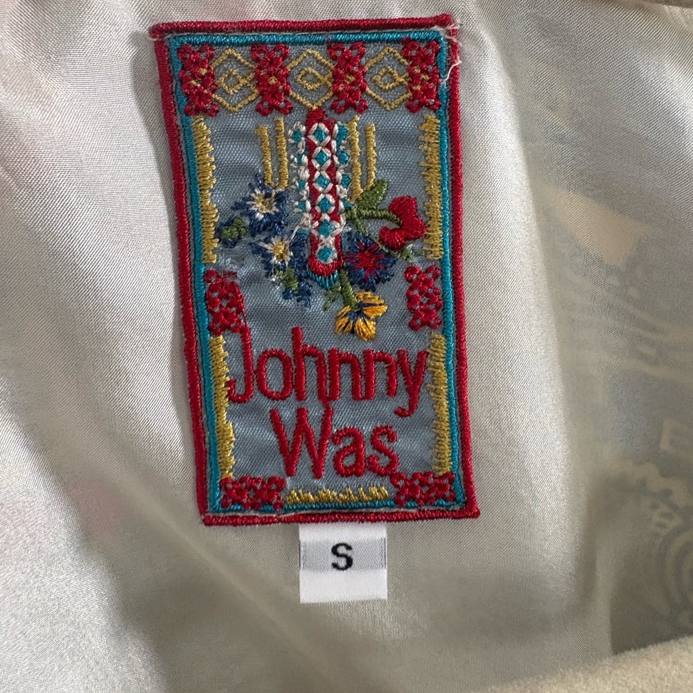 $290 Johnny Was Blue and Tan floral Patchwork burned velour silk  Tunic Dress S - Picture 7 of 13
